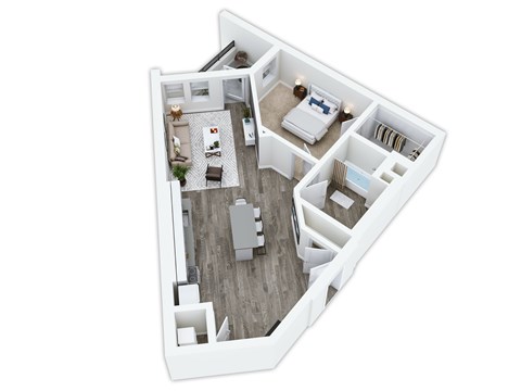 Floor plan for 1 bed, 1 bath, 723 sqft